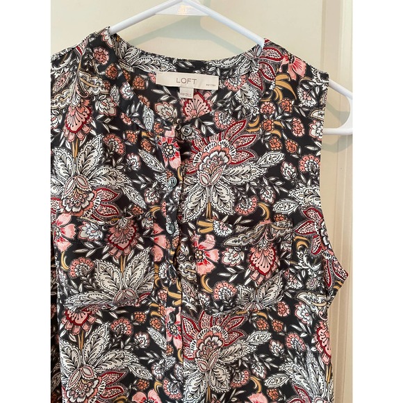 LOFT Sleeveless Blouse Gray Floral Size XXS Petite - Picture 2 of 4